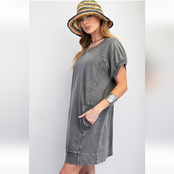 New Easel Gray Mineral Washed Terry Knit Dress - Picture 5 of 7